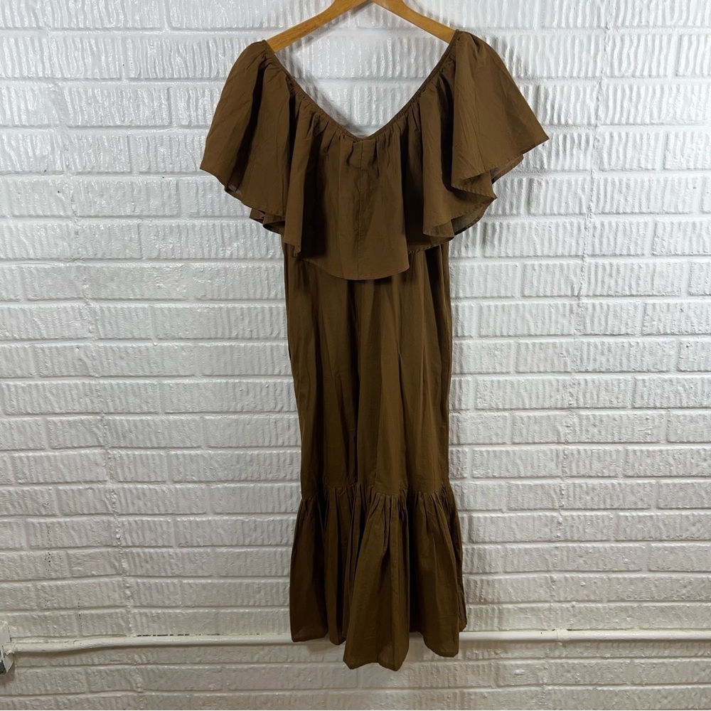Mille Juliet Dress Trapeze Ruffle Neck Midi Dress Cafe Brown XXS - Picture 7 of 7